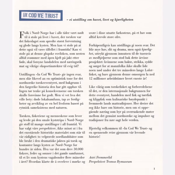 In Cod We Trust - Utstillingskatalog - Bilde 2